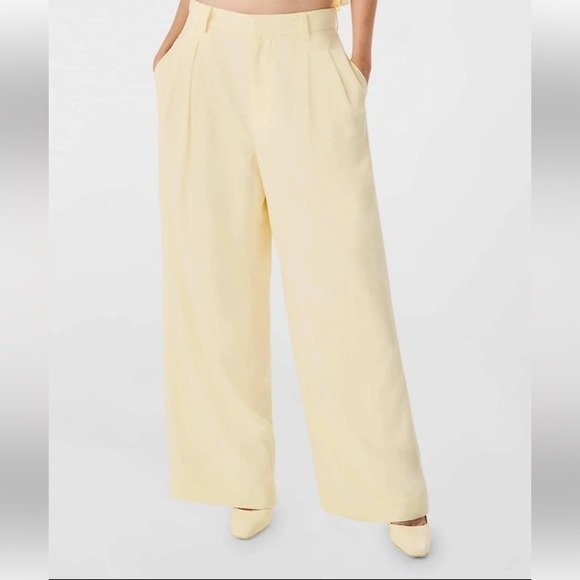Ronny Kobo Stretch Twill Pleated Wide-Leg Slouchy Trousers Pants Large Yellow - Picture 1 of 16